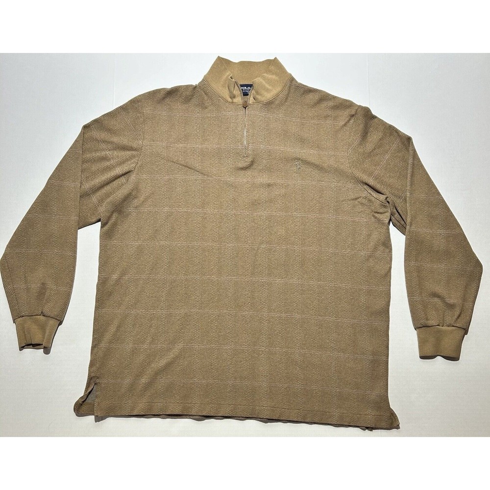 Vintage Ralph Lauren Polo Golf Sweater Mens XL‎ Brown 1/4 Zip Alpaca Jacket EUC